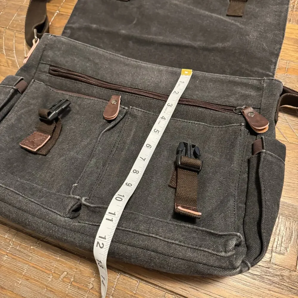 RAVUO Charcoal Canvas Messenger Bag Leather Accents Vintage Workbag Skatestyle